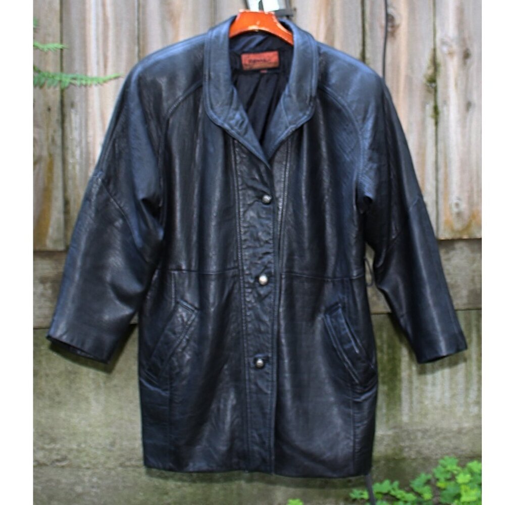 Vintage 1980s Cayenne Leather Women's Car Coat w/Shoulder Pads - fits L or XL
